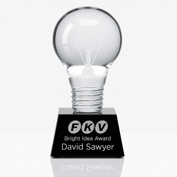 Engraved Optical Crystal Lightbulb Award on Onyx Black Base