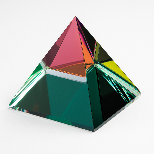 Engraved Coloured Optical Crystal Four Sided Pyramid
