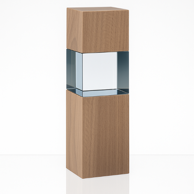 Engraved Wood and Optical Crystal Square Column Award, 24cm