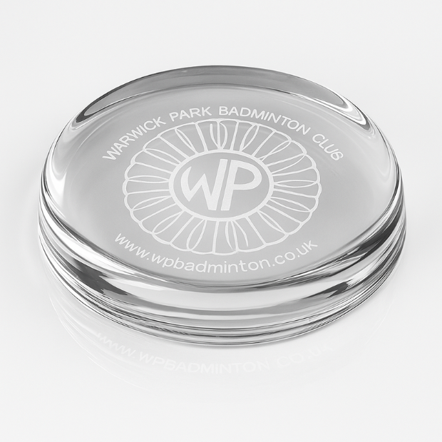 Engraved Round Glass Paperweight, 9cm