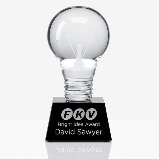 Engraved Optical Crystal Lightbulb Award on Onyx Black Base