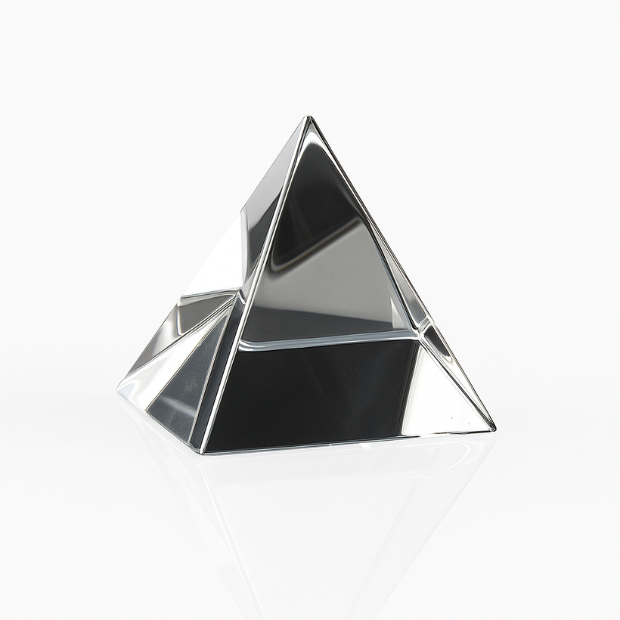 Engraved Optical Crystal Four Sided Pyramid, 9cm