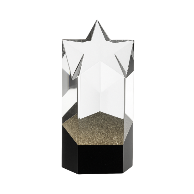 Engraved Sparkling Gold Optical Crystal Star Column Award, 16cm