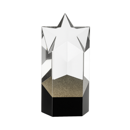 Engraved Sparkling Gold Optical Crystal Star Column Award, 16cm