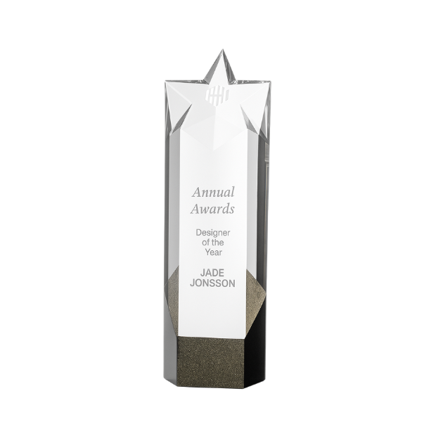 Engraved Sparkling Gold Optical Crystal Star Column Award, 16cm