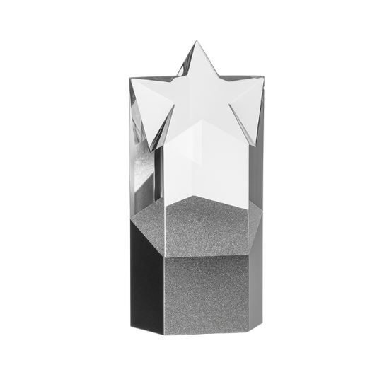 Engraved Sparkling Silver Optical Crystal Star Column Award, 16cm