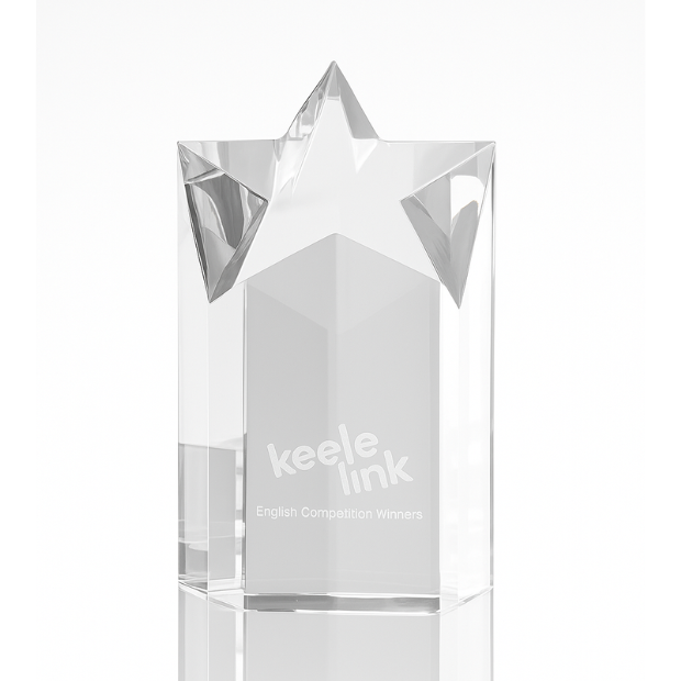 Engraved Optical Crystal Star Column Award, 15cm