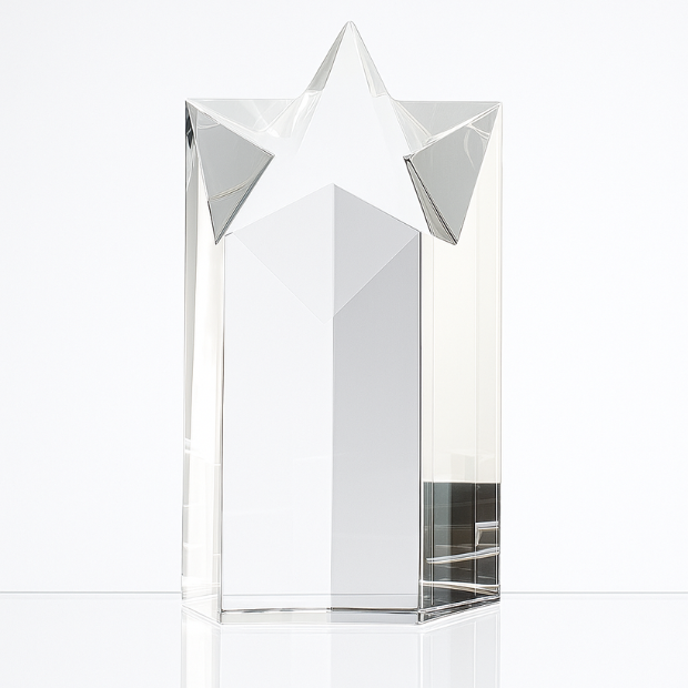 Engraved Optical Crystal Star Column Award, 15cm