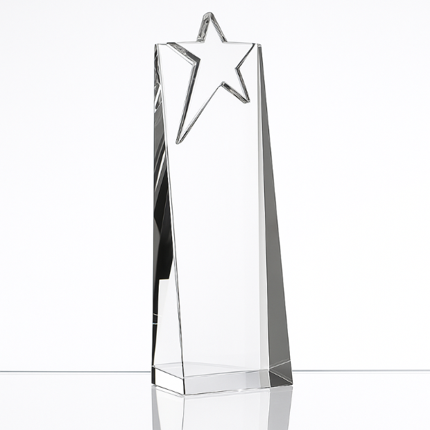 Engraved Optical Crystal Star Rectangle Award, 18cm