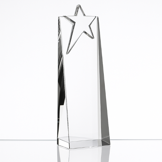 Engraved Optical Crystal Star Rectangle Award, 18cm