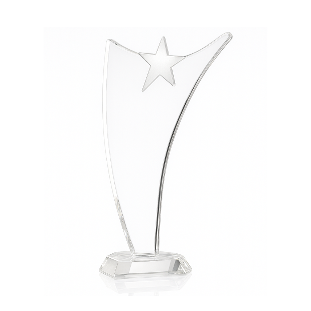 Engraved Optical Crystal Swoop Award with Silver Star, 25cm