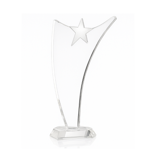 Engraved Optical Crystal Swoop Award with Silver Star, 25cm