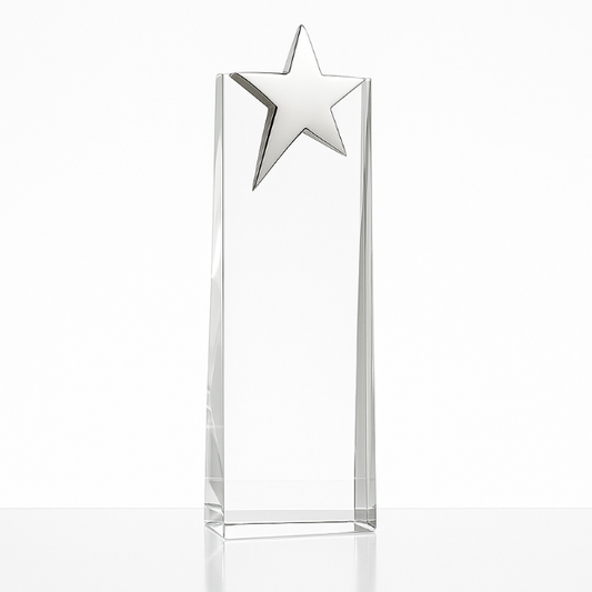 Engraved Optical Crystal Rectangle Award with Silver Star, 17.5cm