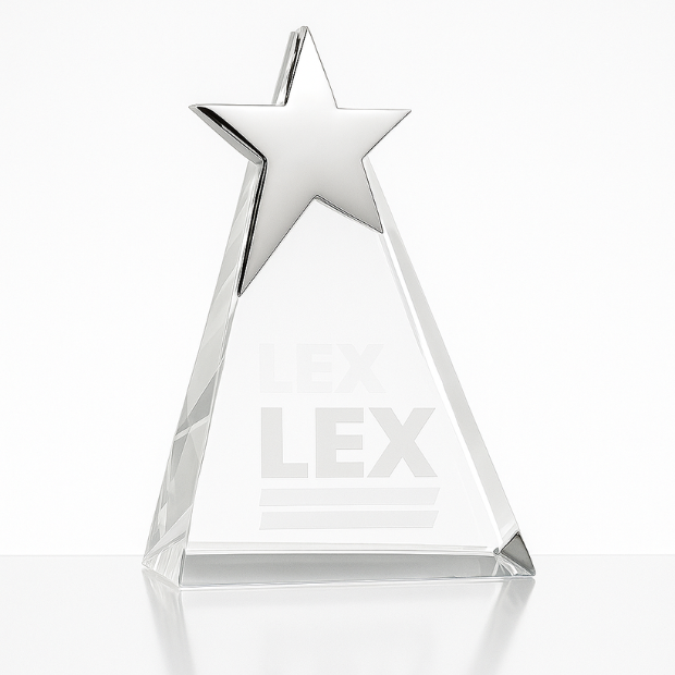 Engraved Optical Crystal Triangle Award with Silver Star