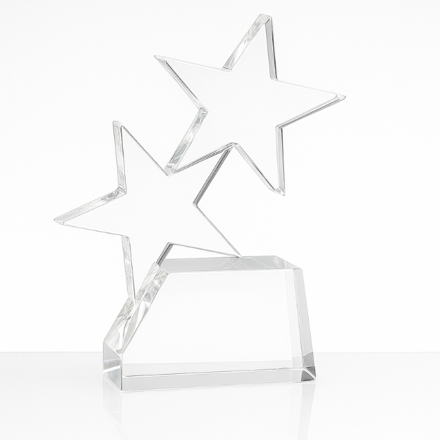 Engraved Optical Crystal Double Rising Star Award