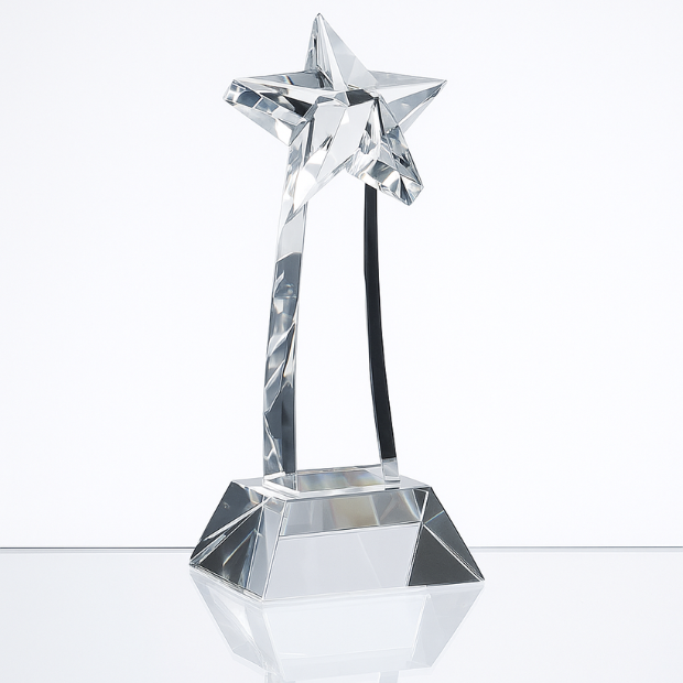 Engraved Optical Crystal Mounted Shooting Star Award, 25cm