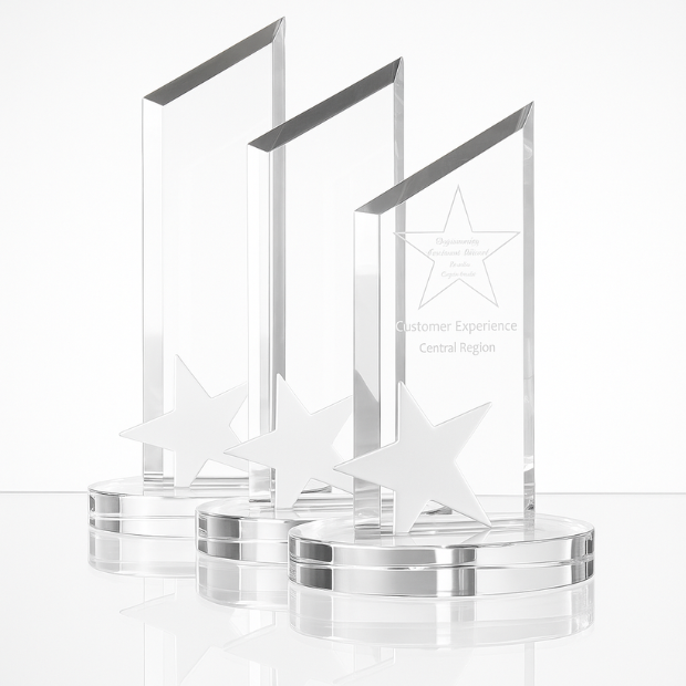 Engraved Optical Crystal Peak Award with Frosted Star, 26cm