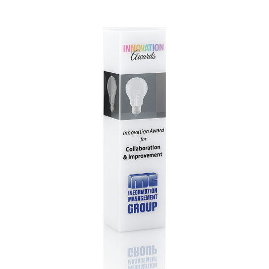Engraved Clear and White Optical Crystal Square Column Award, 24cm