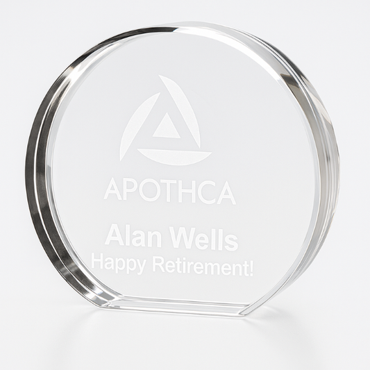 Engraved Clear Glass Freestanding Circle Award, 12.5cm x 19mm