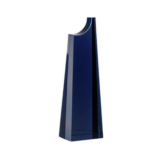 Engraved Cobalt Blue Optical Crystal Summit Award, 24cm