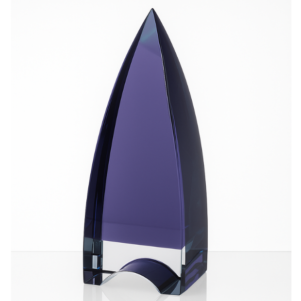 Engraved Cobalt Blue and Clear Optical Crystal Pinnacle Award, 18cm