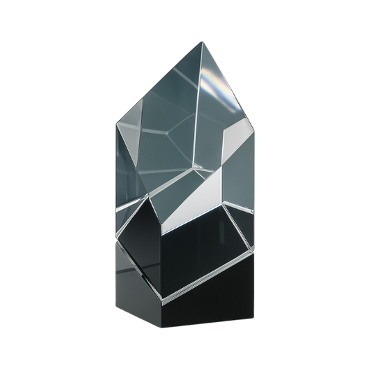 Engraved Clear and Onyx Black Optical Crystal Facetted Prism Award, 15cm