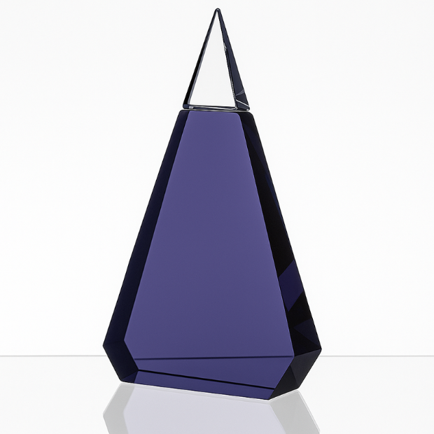 Engraved Cobalt Blue and Clear Optical Crystal Prism Award, 20.5cm