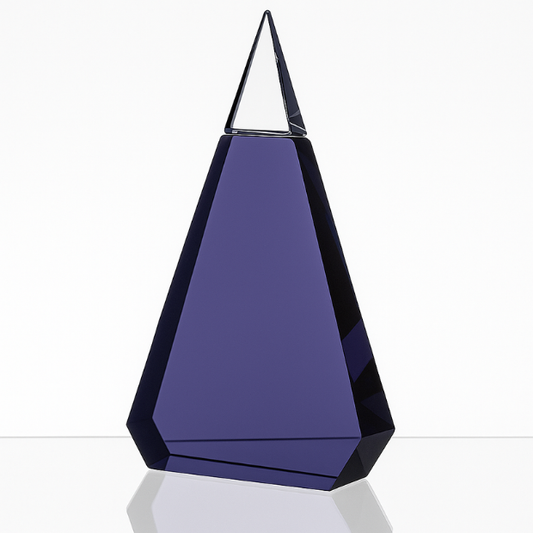 Engraved Cobalt Blue and Clear Optical Crystal Prism Award, 20.5cm