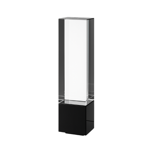 Engraved Clear and Onyx Black Optical Crystal Berkley Column Award, 18cm
