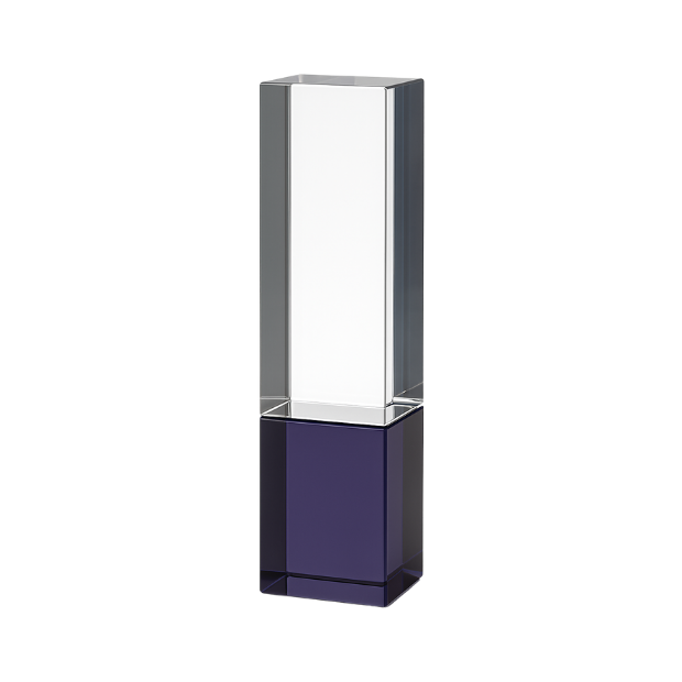 Engraved Clear and Cobalt Blue Optical Crystal Berkley Column Award, 18cm