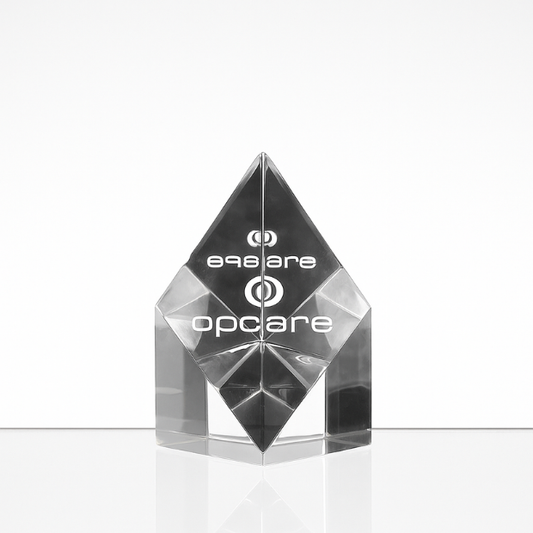Engraved Optical Crystal Sloping Diamond Award, 7.5cm