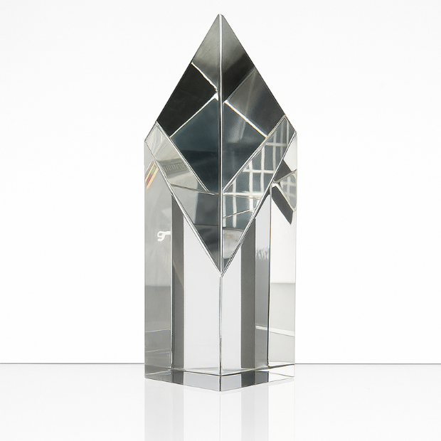 Engraved Optical Crystal Sloping Diamond Award, 12.5cm