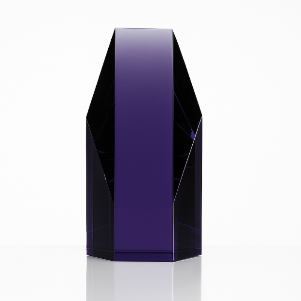 Engraved Sapphire Blue Optical Crystal Hexagon Award, 12.5cm