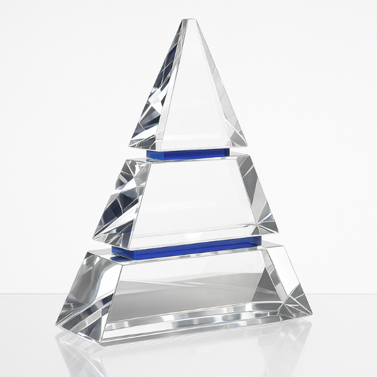 Engraved Optical Crystal Luxor Award with Cobalt Blue Lines, 15cm
