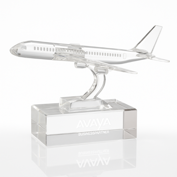 Engraved Optical Crystal Airplane Award