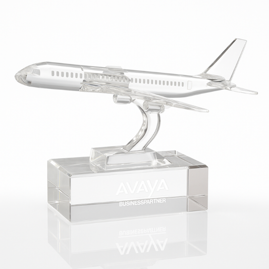 Engraved Optical Crystal Airplane Award