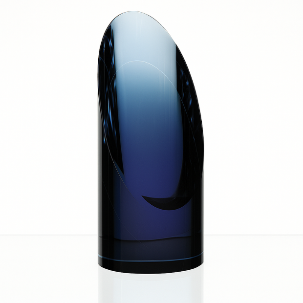 Engraved Clear and Sapphire Blue Optical Crystal Cylinder Award, 23cm