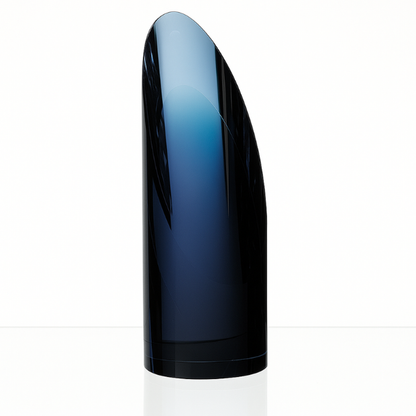 Engraved Clear and Sapphire Blue Optical Crystal Cylinder Award, 23cm