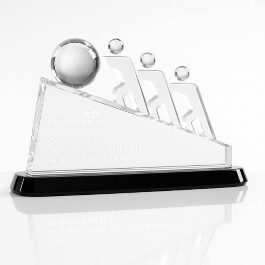 Engraved Optical Crystal Teamwork Slope Award on Onyx Black Base