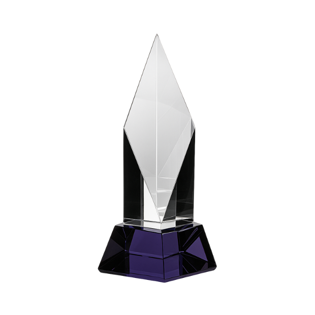 Engraved Optical Crystal Diamond Award on Cobalt Blue Base