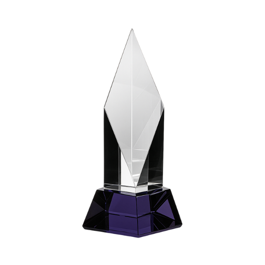 Engraved Optical Crystal Diamond Award on Cobalt Blue Base