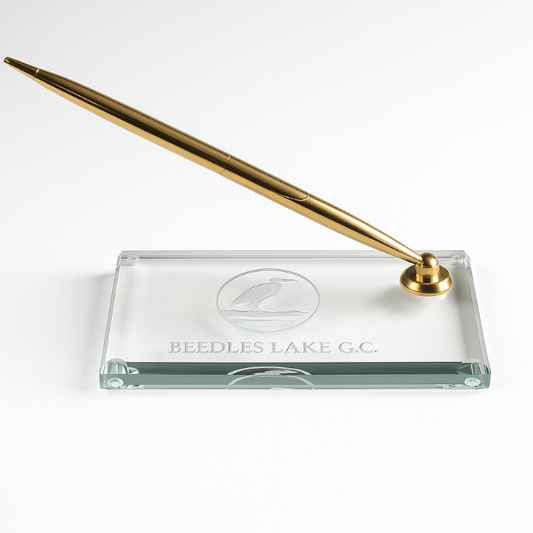 Engraved Jade Glass Rectangular Pen Holder
