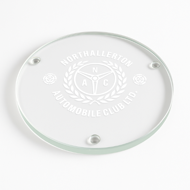 Engraved Jade Glass Round Coaster with Bevel