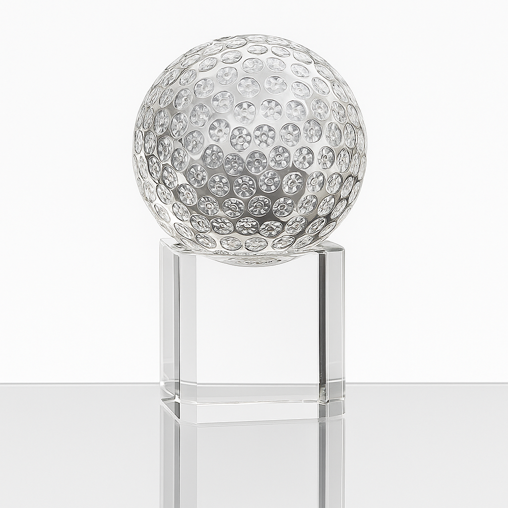 Engraved Optical Crystal Golf Ball Award on Clear Crystal Base, 10cm