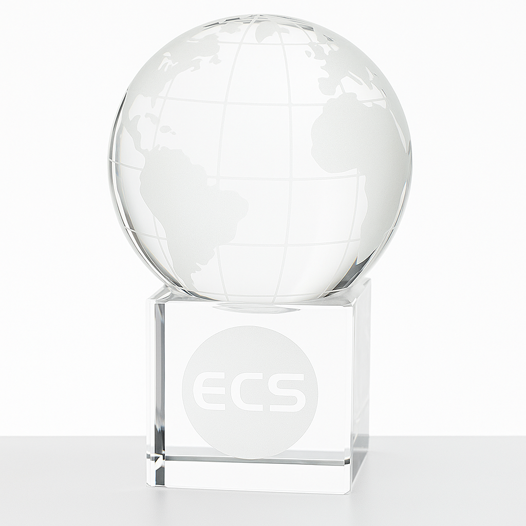 Engraved Optical Crystal Globe Award on Clear Crystal Base, 5cm