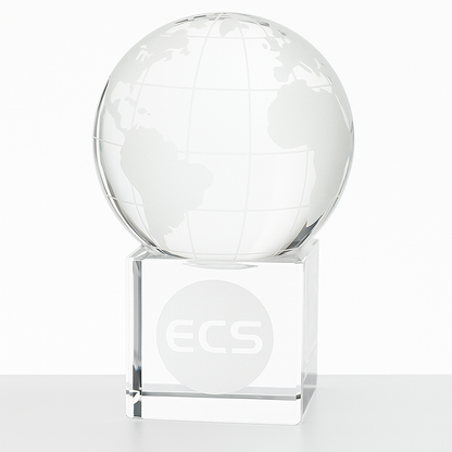 Engraved Optical Crystal Globe Award on Clear Crystal Base, 10cm