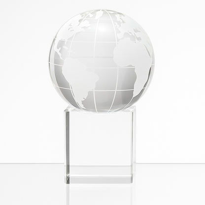 Engraved Optical Crystal Globe Award on Clear Crystal Base, 10cm