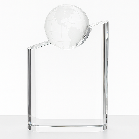 Engraved Optical Crystal Globe Mountain Award, 18cm