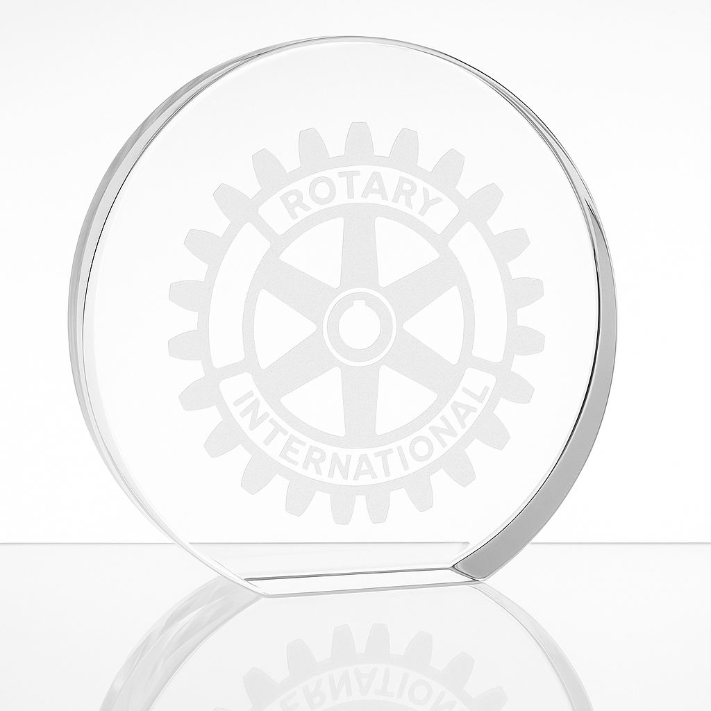 Engraved Optical Crystal Round Stand Up Paperweight