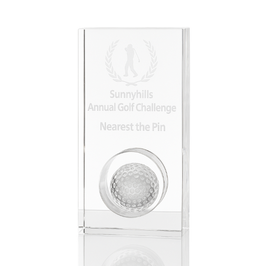 Engraved Optical Crystal Golf Ball in the Hole Award, 17cm